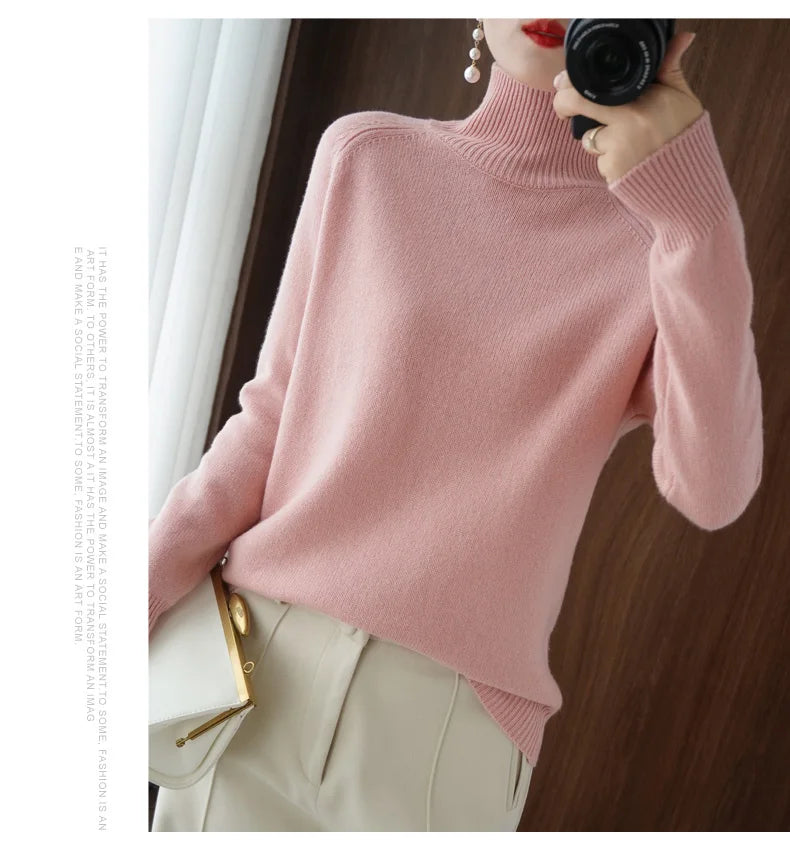 Merino Wool Mock Neck Pullover Sweater