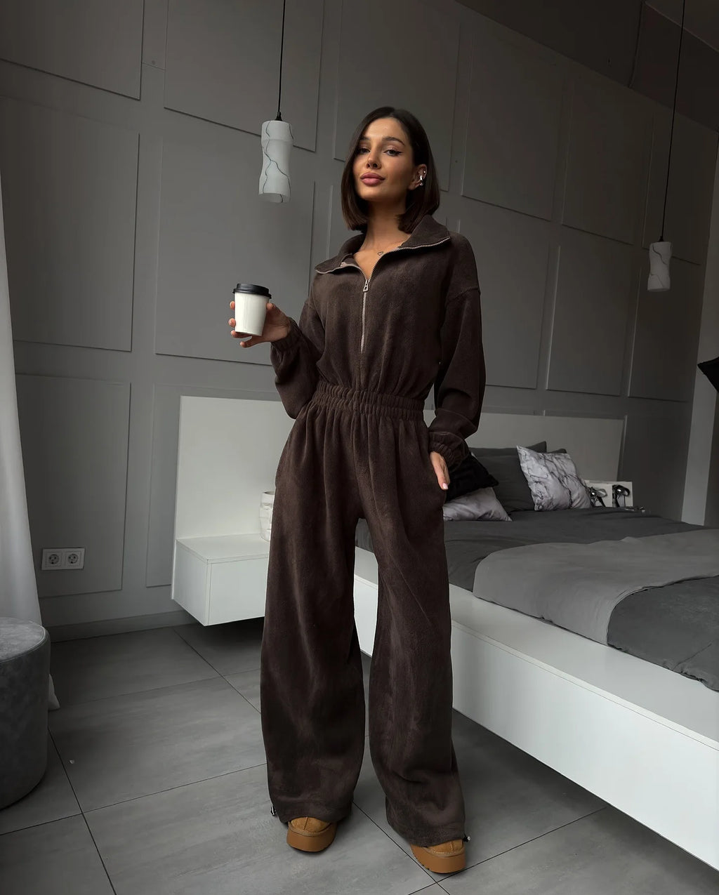 Sporty Long Sleeve Half-Zip Sports Jumpsuit with Lapel
