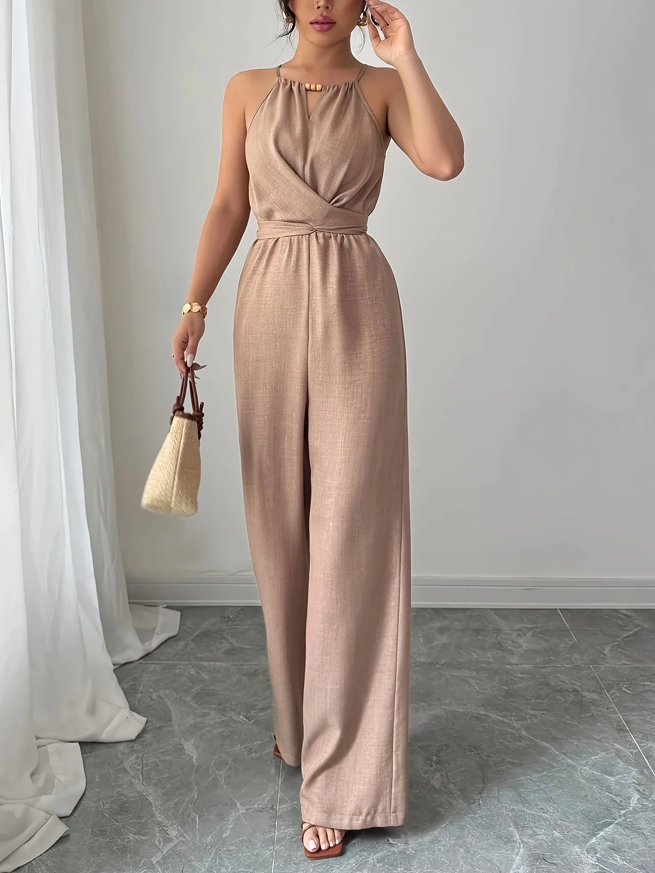 Women's Casual Pleated Halterneck Jumpsuit