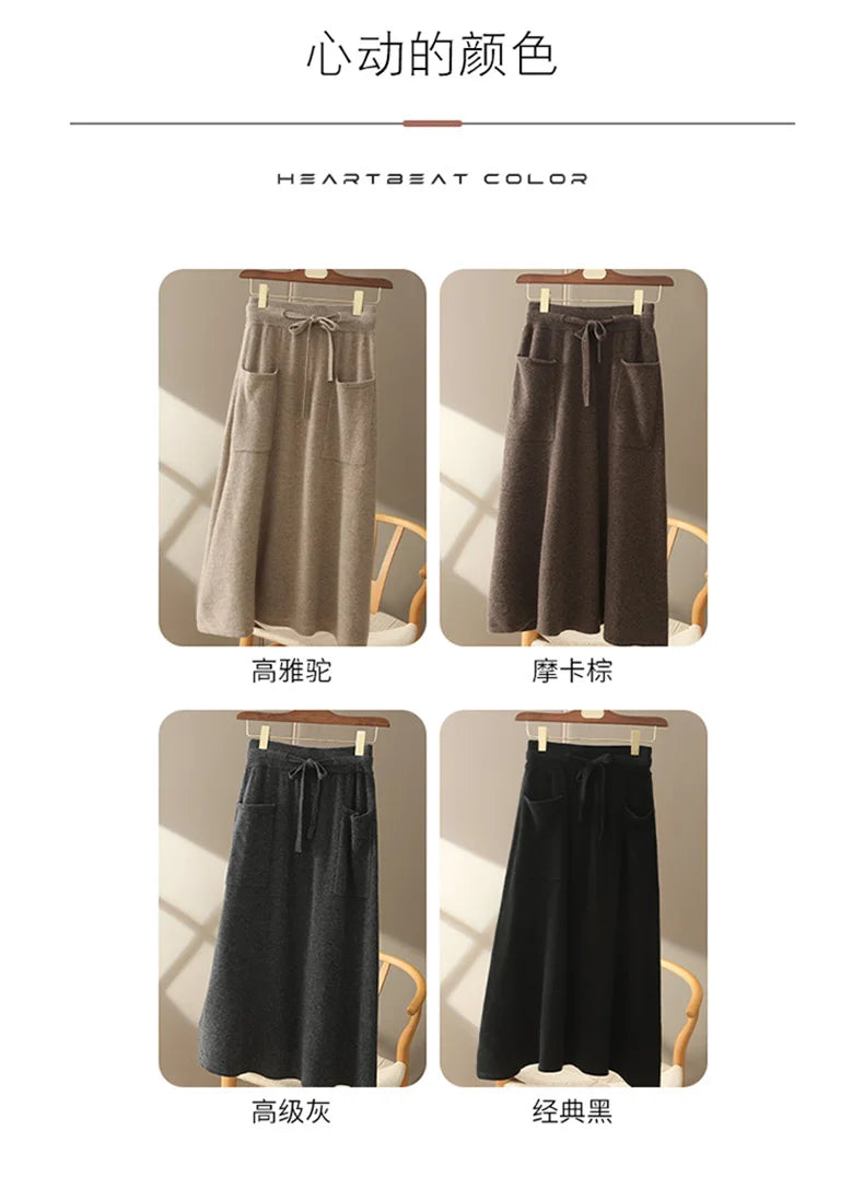100% Pure Cashmere Wool Women's A-Line Skirt w/Pocket