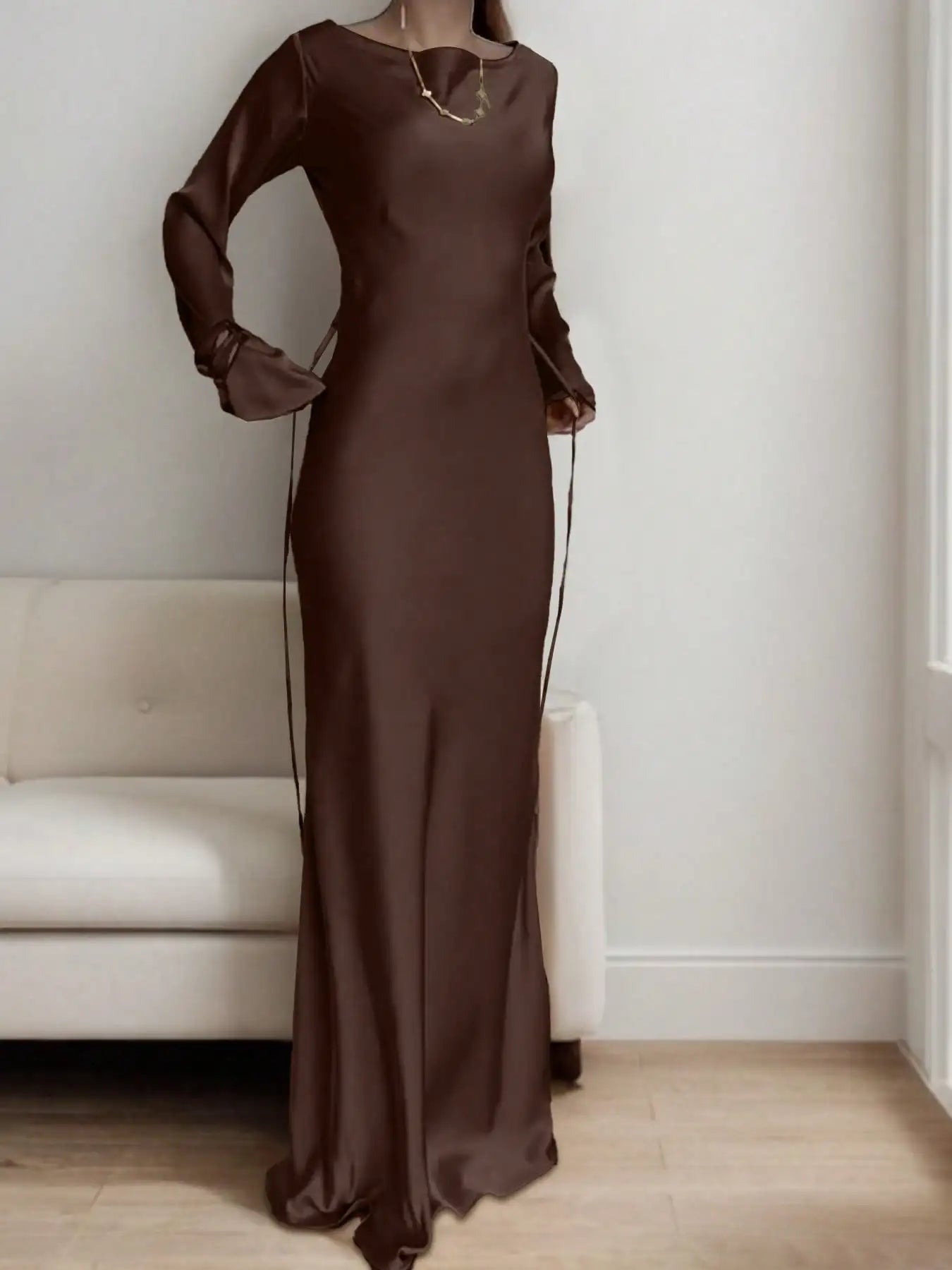 Satin Long Sleeve Maxi Dress