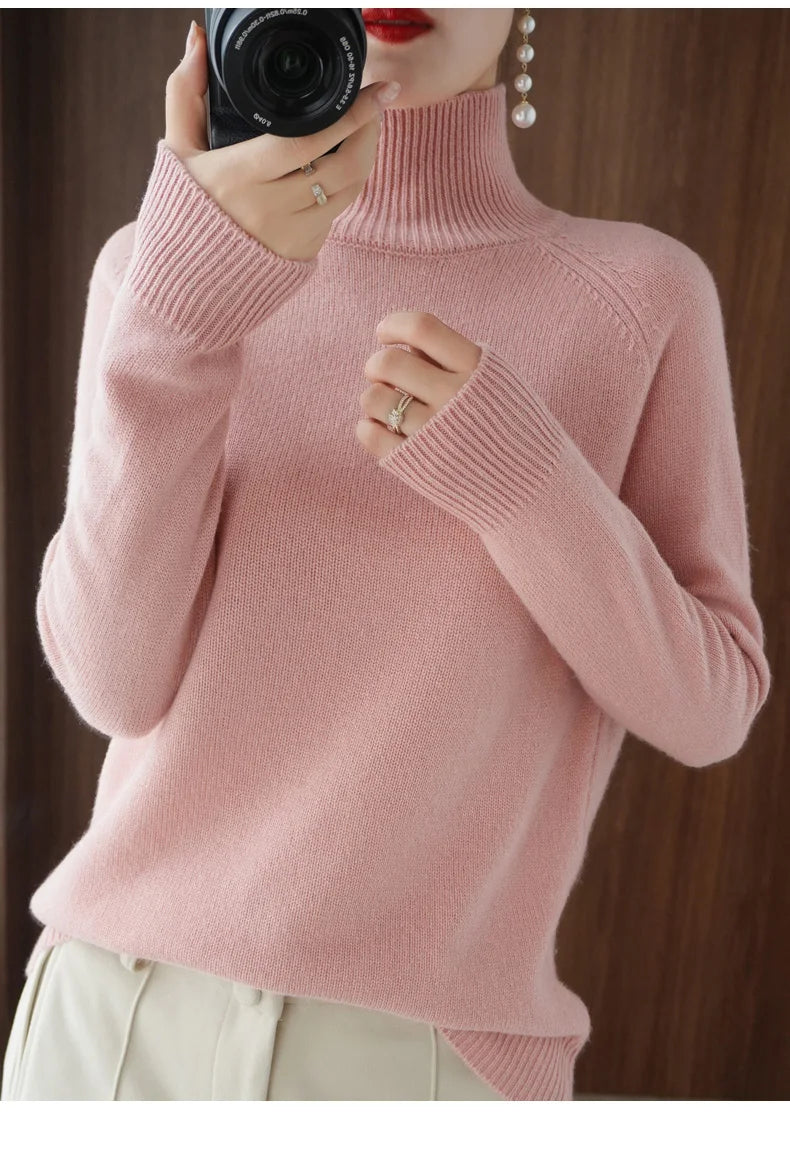 Merino Wool Mock Neck Pullover Sweater