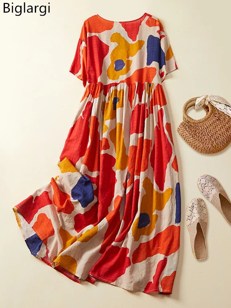 Plus Size Women's Boho Beach Floral Summer Dress