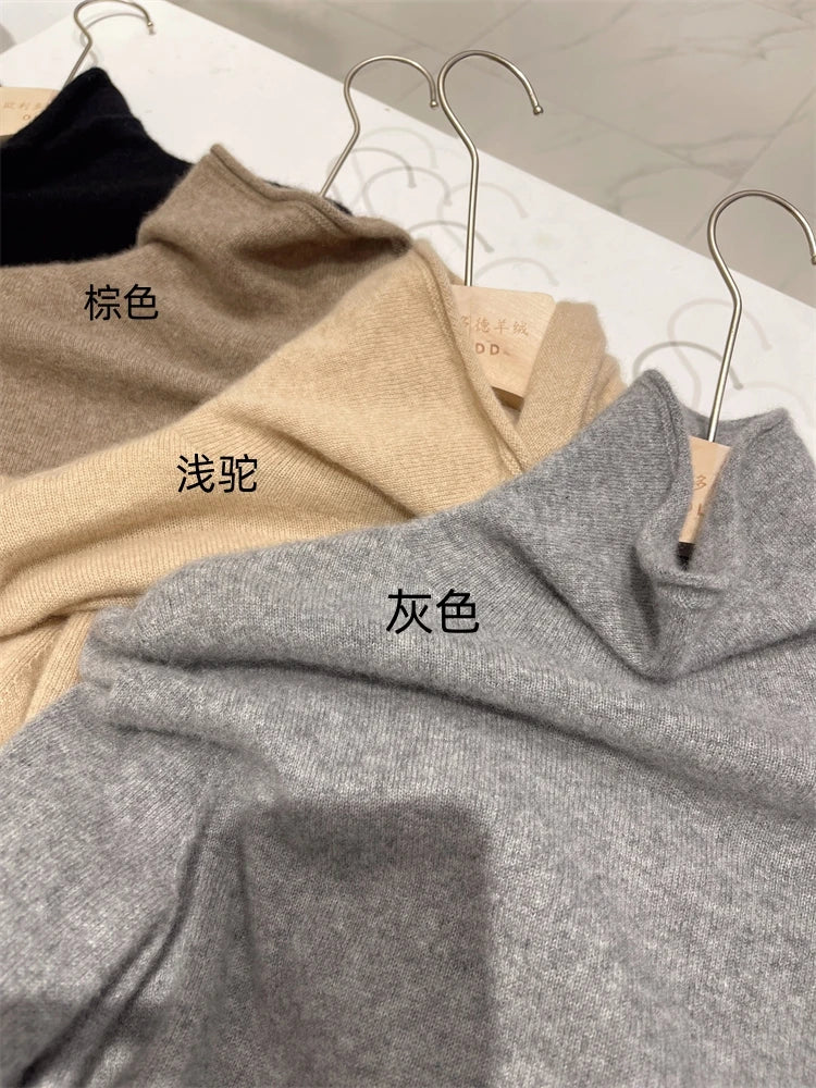 Women's 100% pure cashmere free collar slim sweater