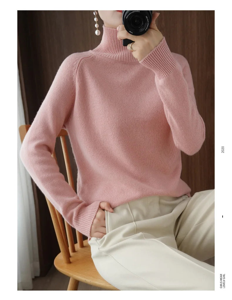 Merino Wool Mock Neck Pullover Sweater