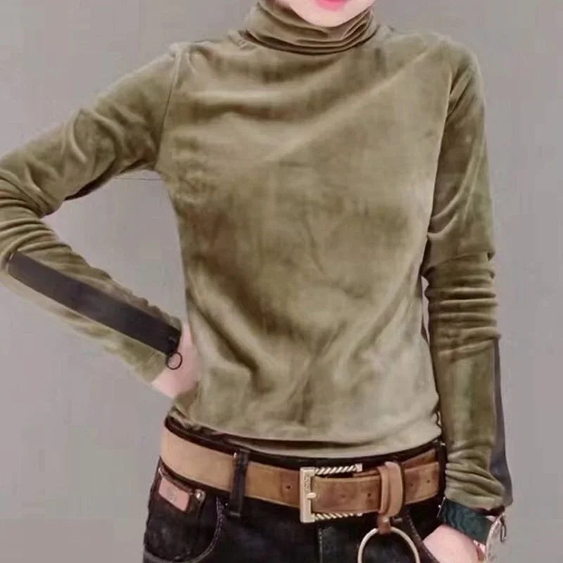 Velvet High Collar Long Sleeve Shirt