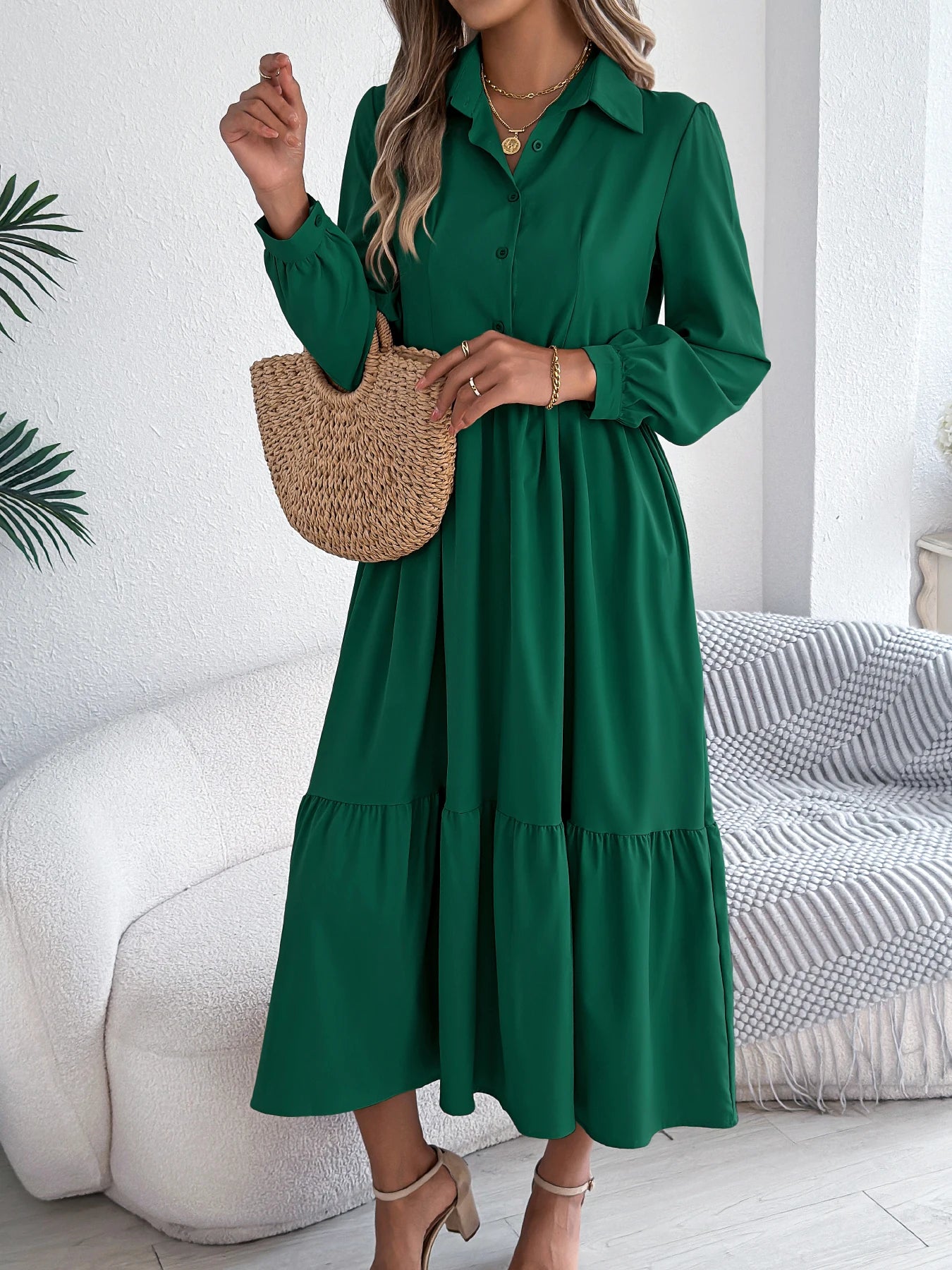 Women's Casual Button Down Long Sleeved Dress