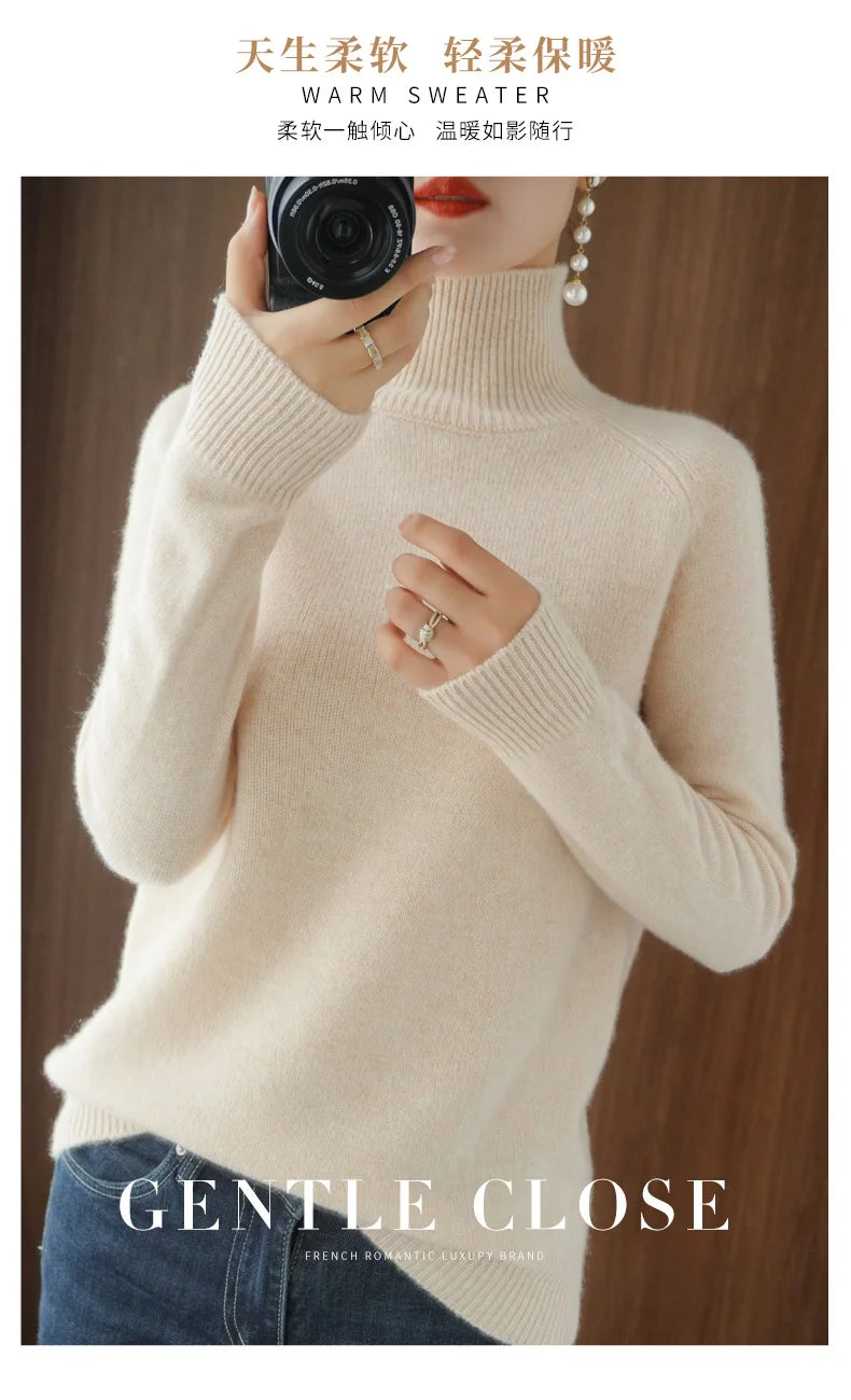Merino Wool Mock Neck Pullover Sweater
