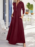 Elegant Solid Maxi with Long Sleeve Shirt Dress