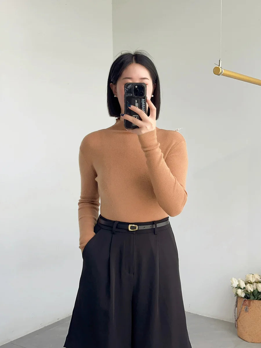 100% Wool Long Sleeve Mock Neck Sweater