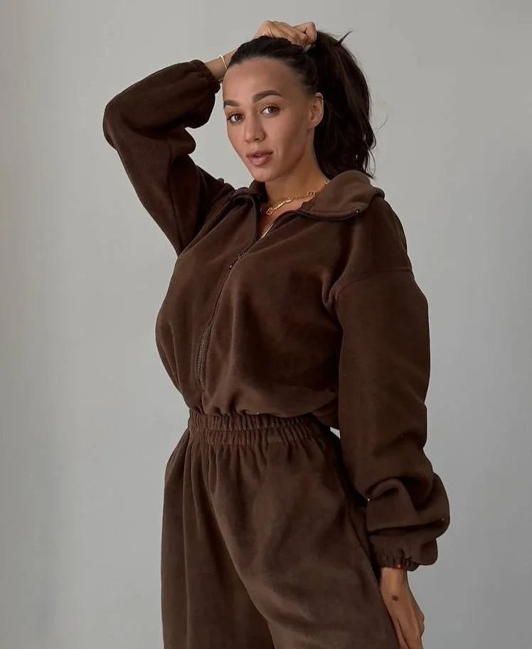 Sporty Long Sleeve Half-Zip Sports Jumpsuit with Lapel