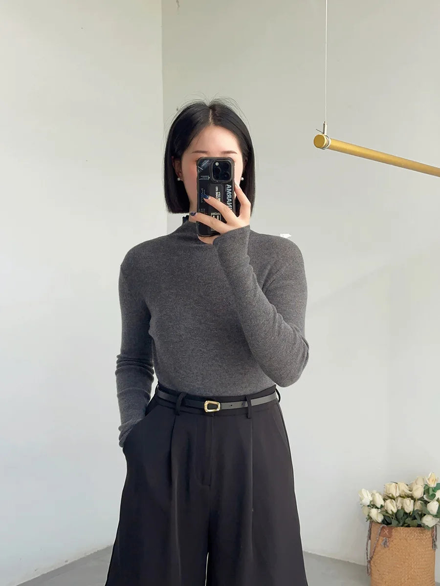 100% Wool Long Sleeve Mock Neck Sweater