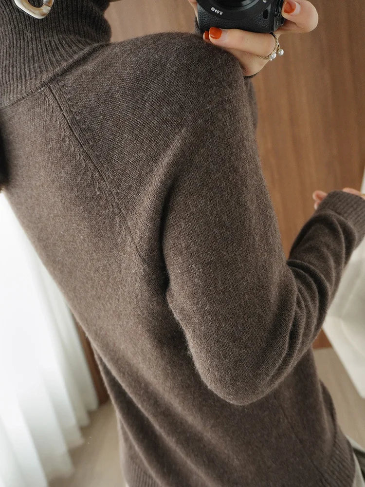 Merino Wool Mock Neck Pullover Sweater