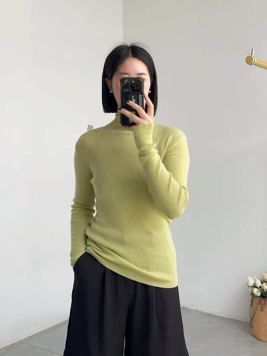 100% Wool Long Sleeve Mock Neck Sweater