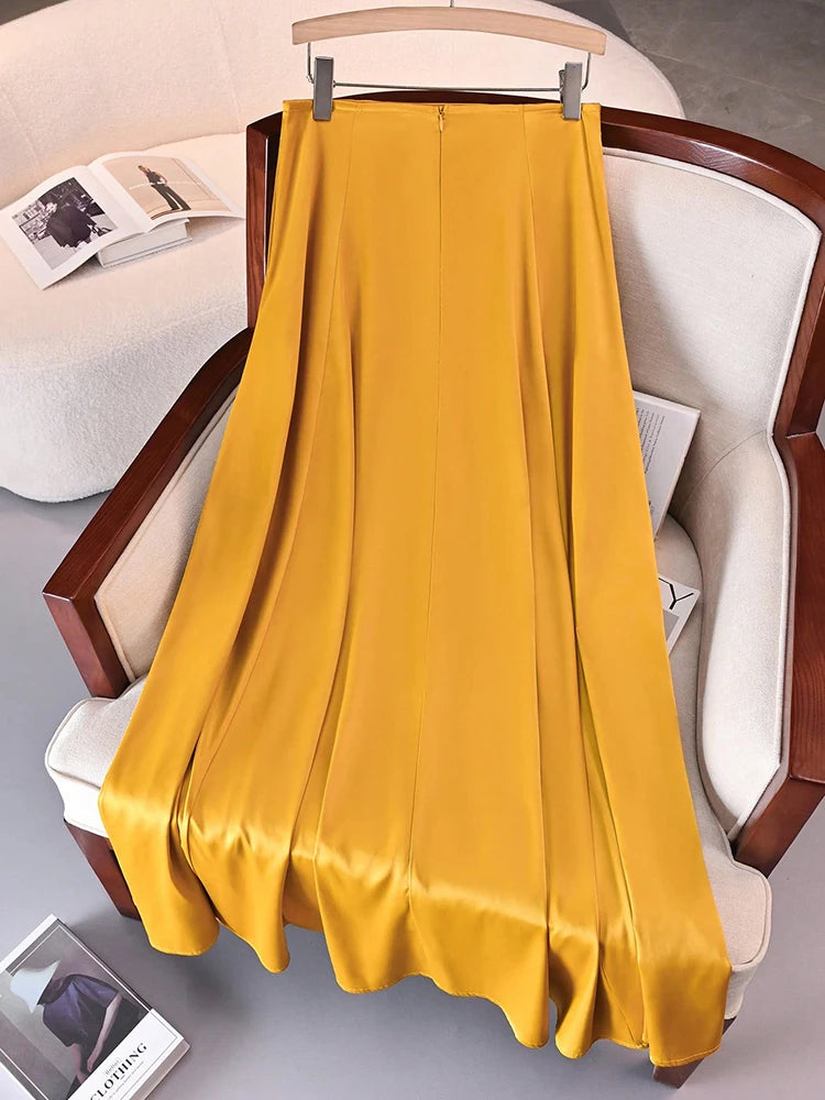 Elegant Satin A-line Long Maxi Skirt