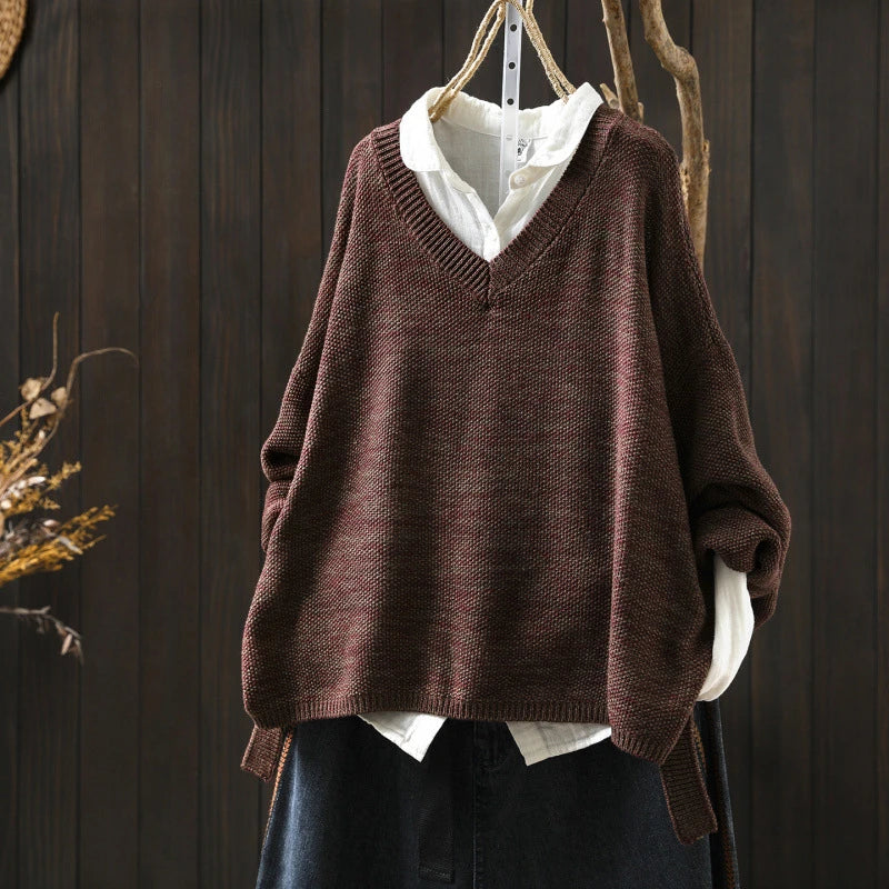 V-Neck Knitted Pullover Sweater