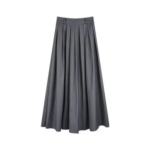 Black Pleated High-Waist Long Skirt