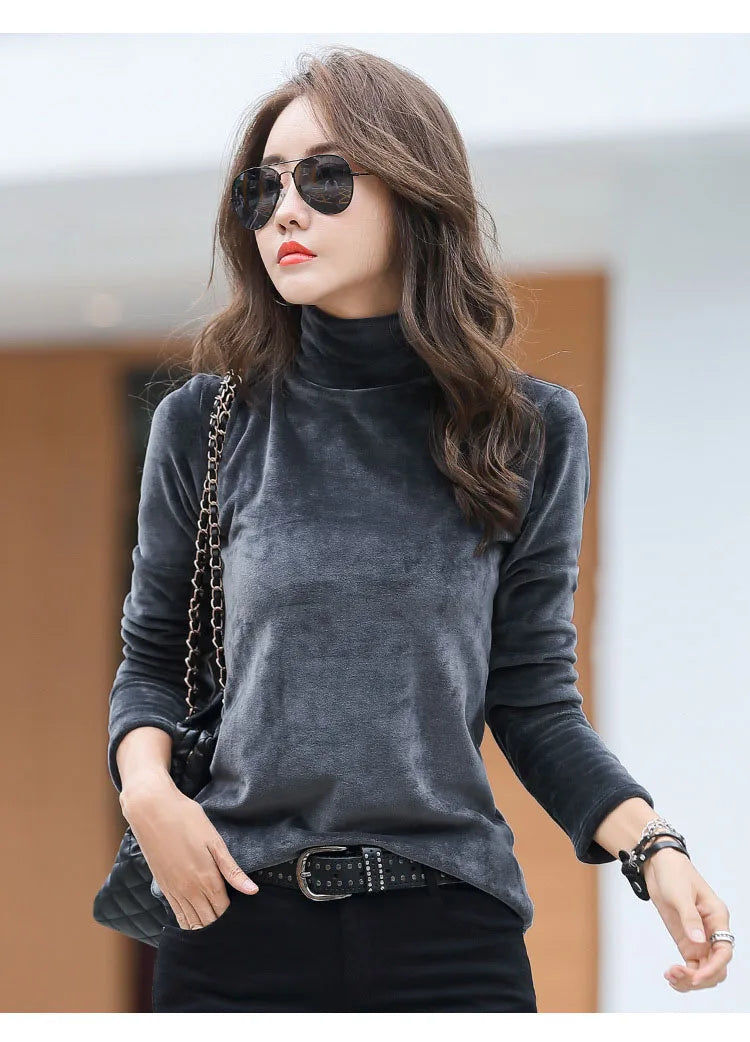 Velvet, Long Sleeve, High Neck Top