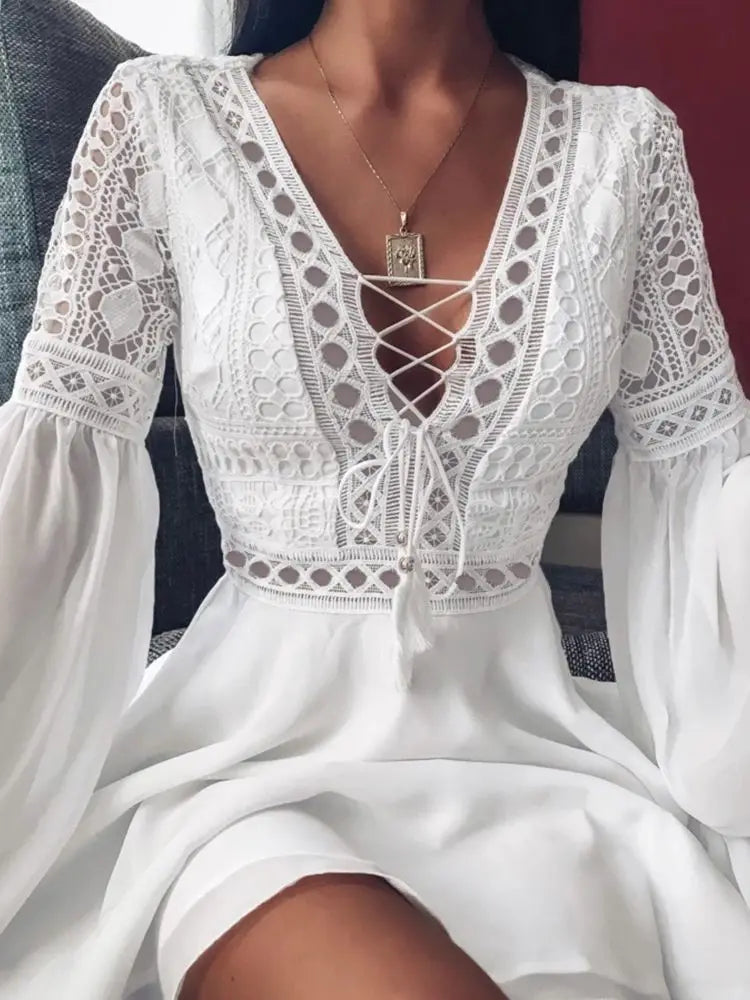 Women's Short A-Line Mini Dress with Ruffled Sleeves