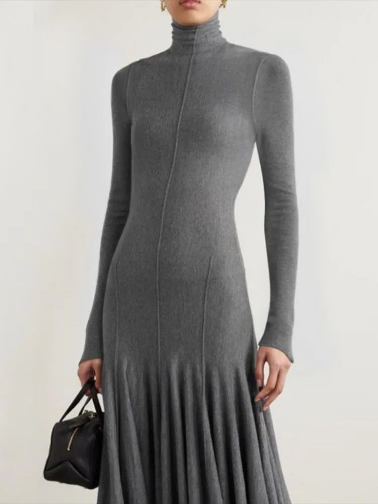 Slim Fit Long Sleeve Evening Pleated Maxi Dress