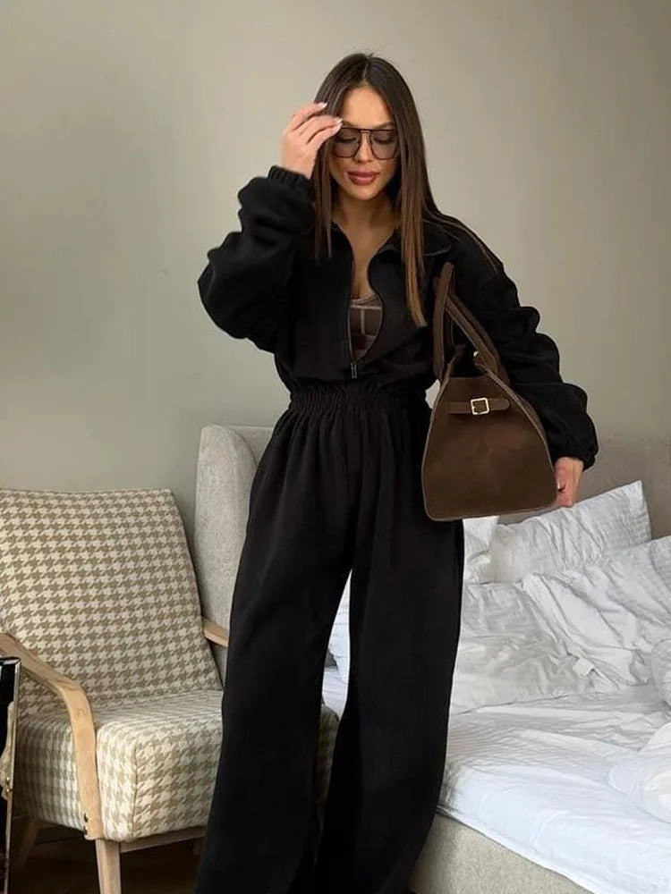 Sporty Long Sleeve Half-Zip Sports Jumpsuit with Lapel