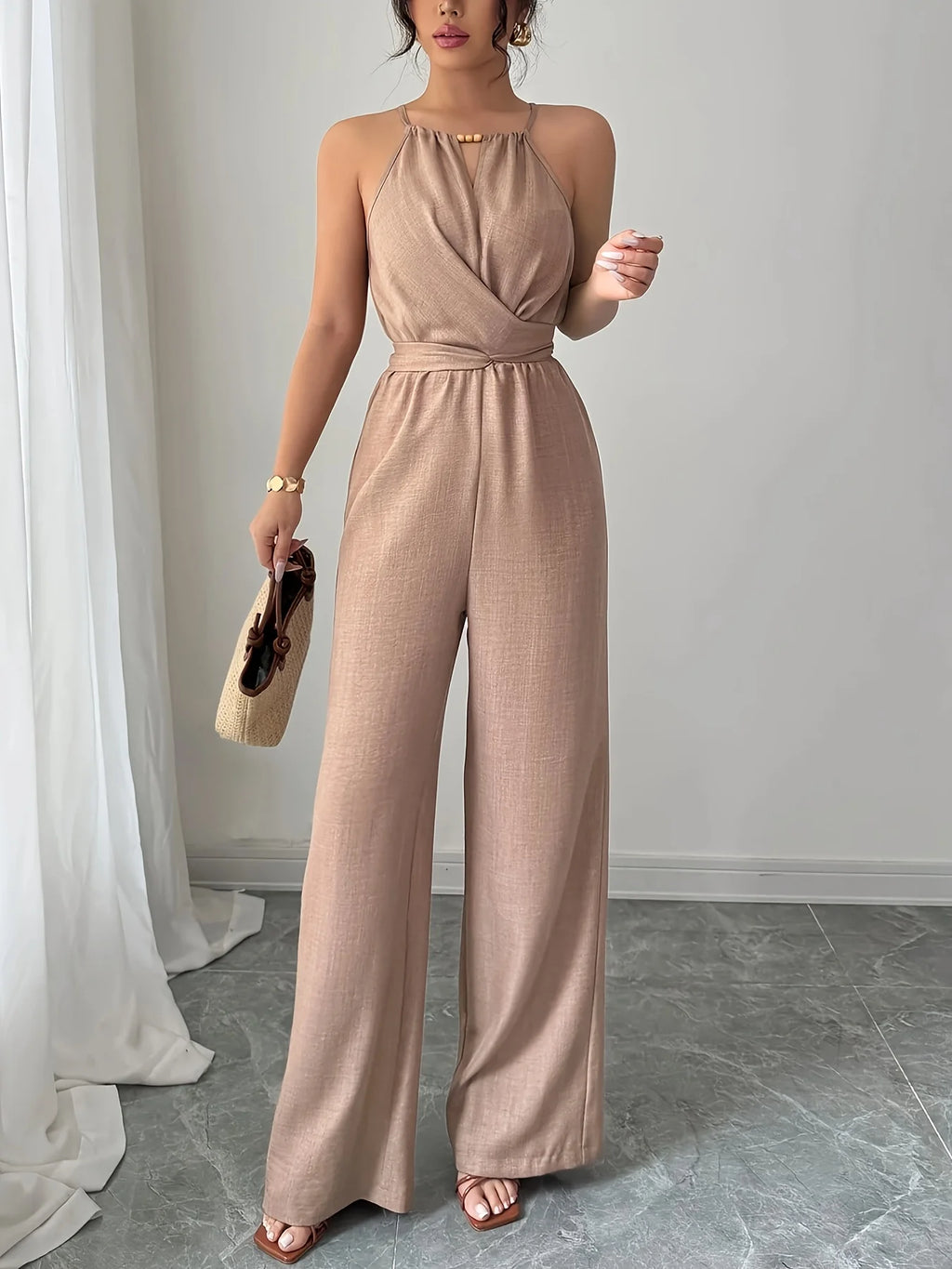 Women's Casual Pleated Halterneck Jumpsuit