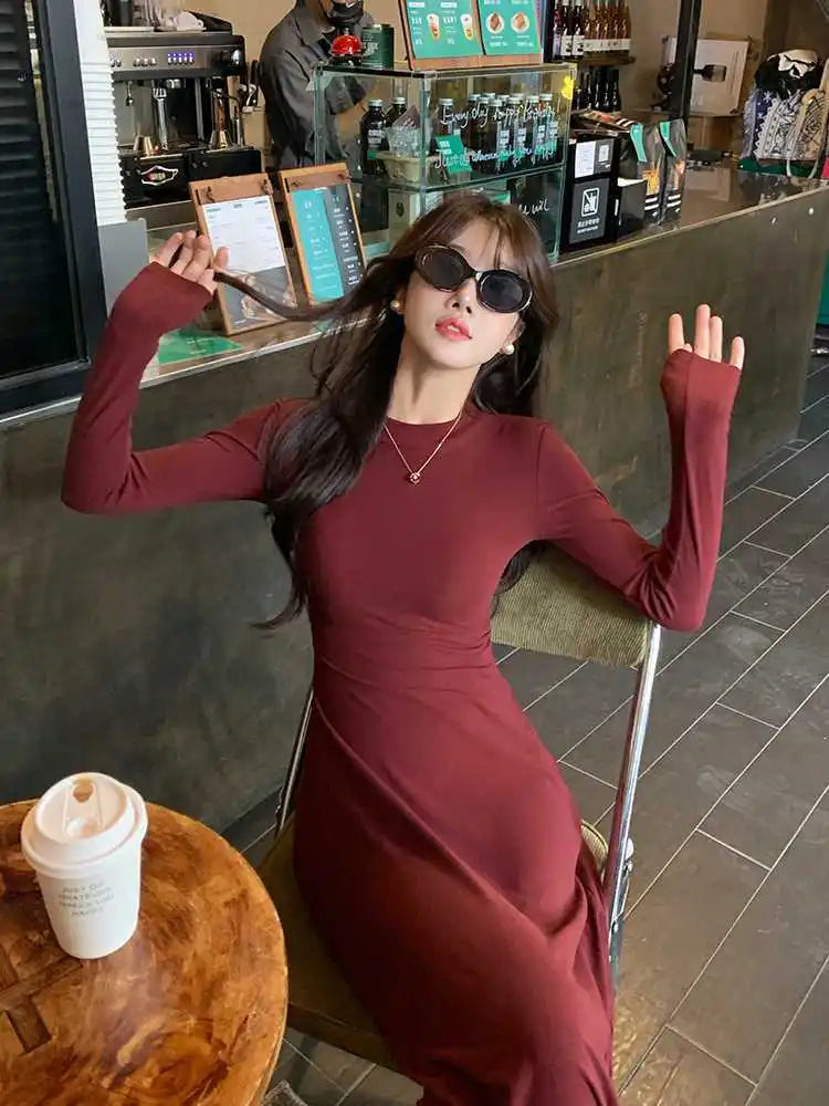 Solid Long Sleeve Corset Dress