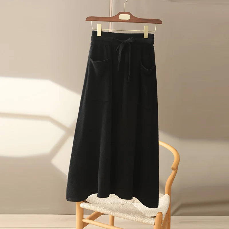 100% Pure Cashmere Wool Women's A-Line Skirt w/Pocket