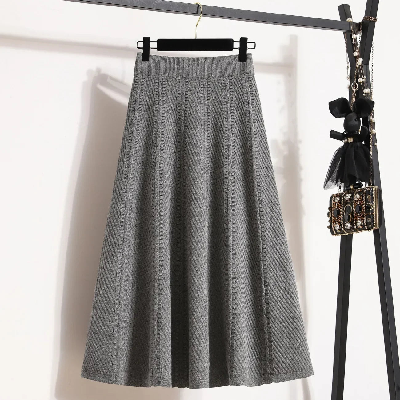 Knitted High-Waisted A-Line Skirt