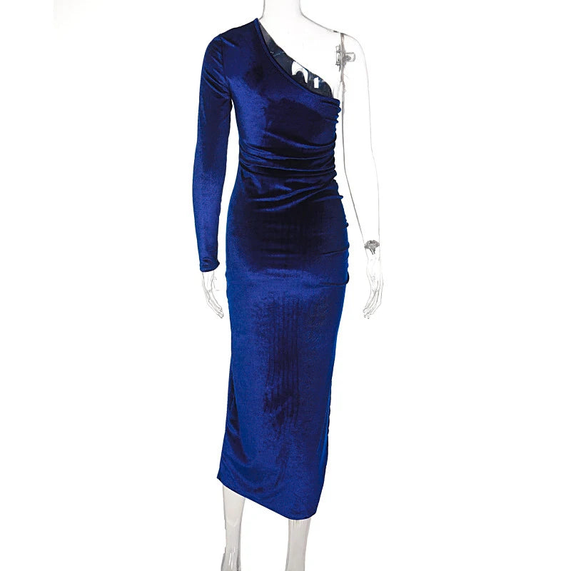 Elegant Long Sleeve Velvet Evening Dress w/Slit