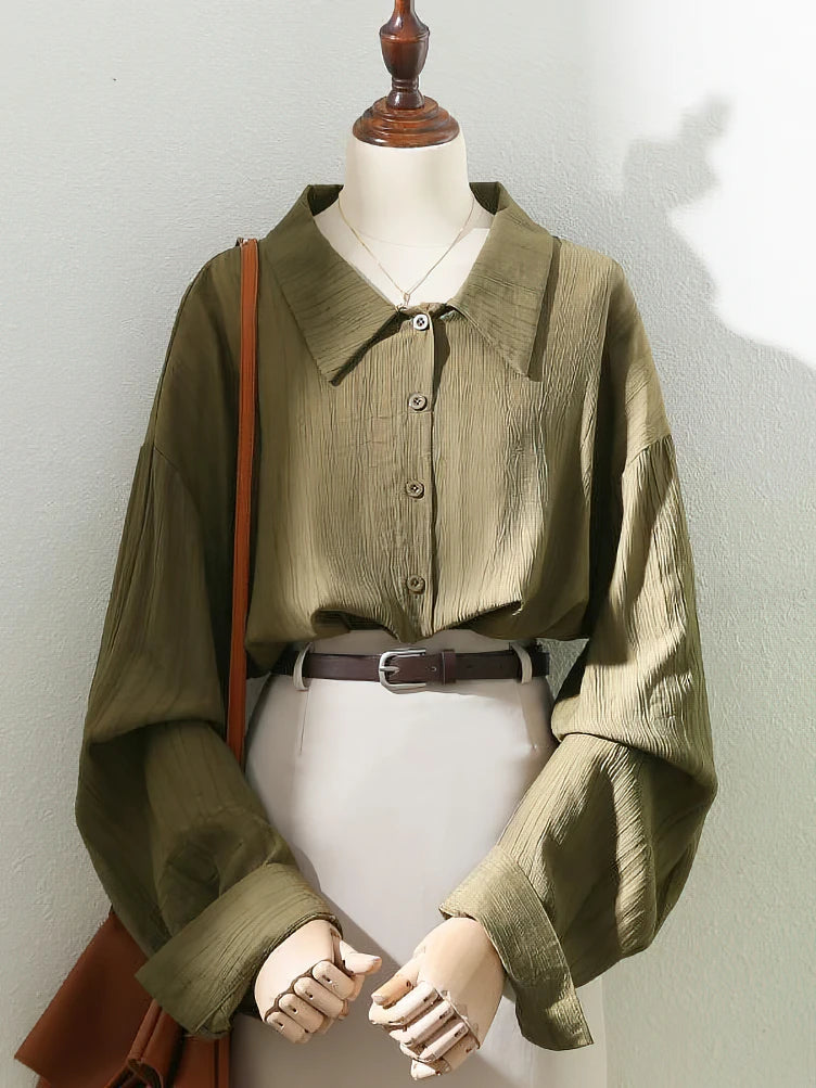 Vintage Crepe Long sleeve Blouse w/Collar