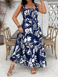 Plus Size Summer Floral Halter Dress with Ruffle Hem