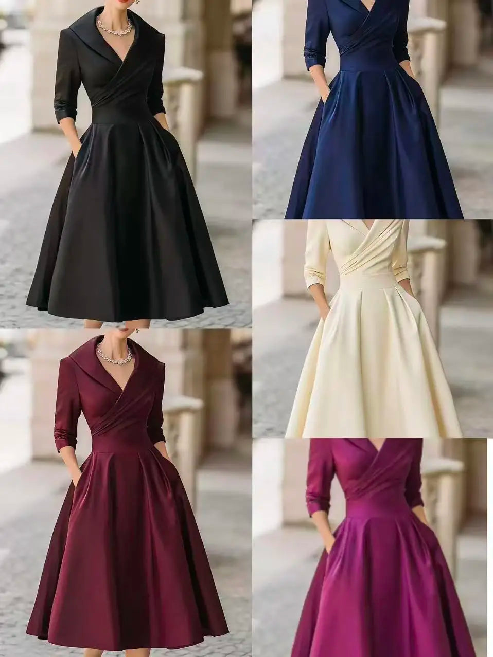 A-shaped pleated waist dress with lapel