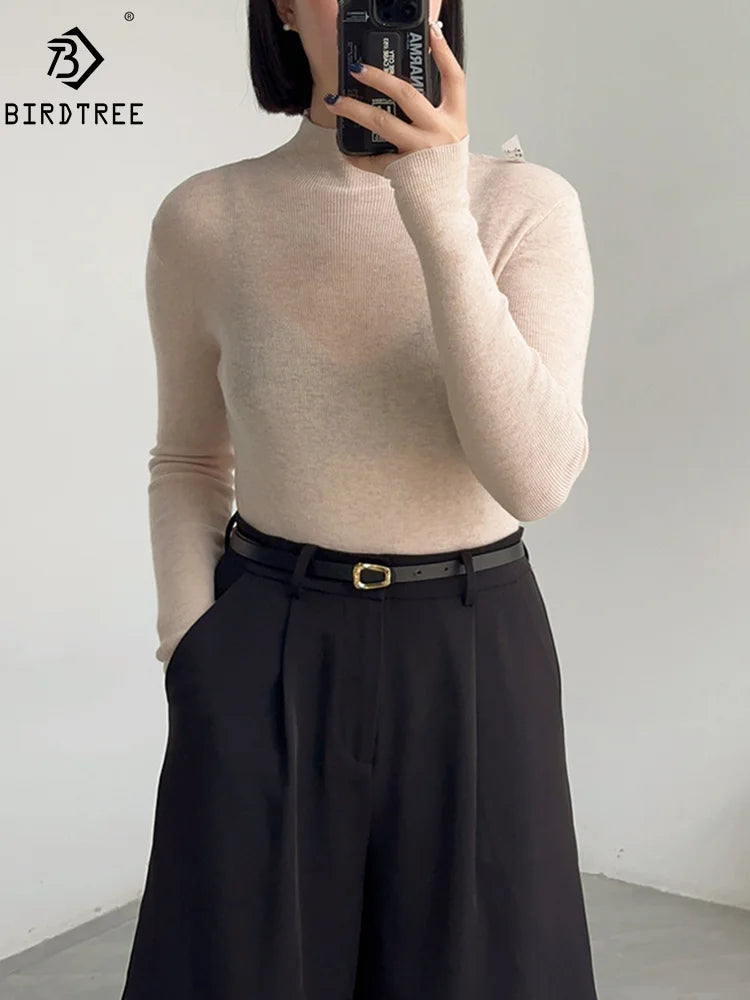 100% Wool Long Sleeve Mock Neck Sweater