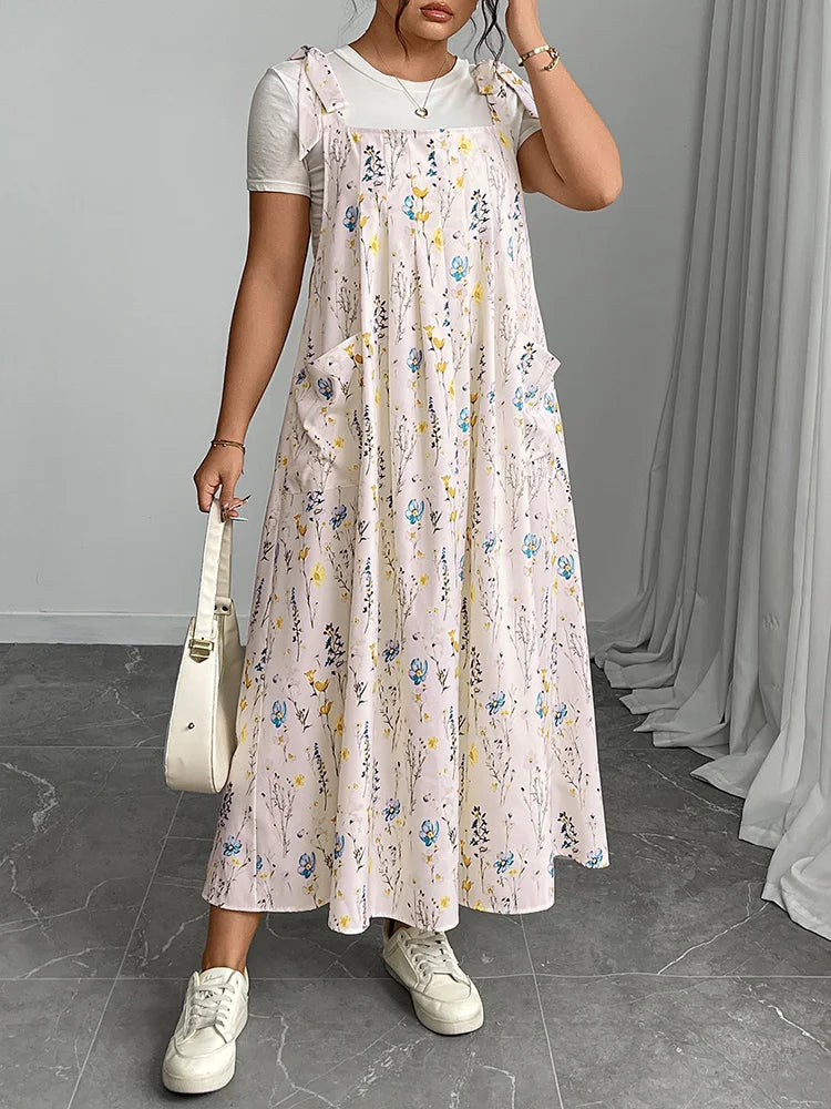 Plus Size Solid Overalls Maxi Dress For Women