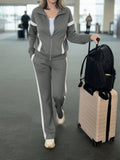 Women's Navy Blue & White Contrast Stripe 2-Piece Track Suit Set