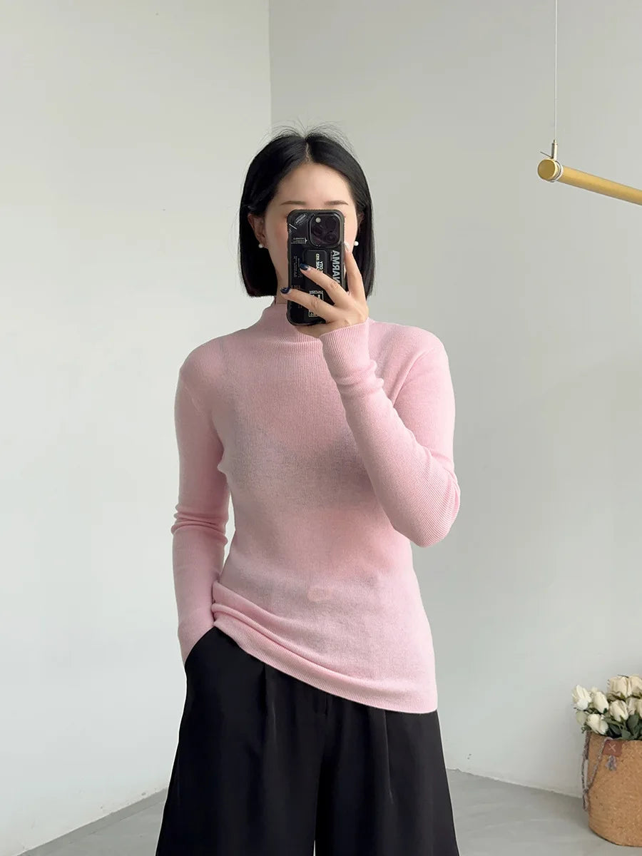 100% Wool Long Sleeve Mock Neck Sweater