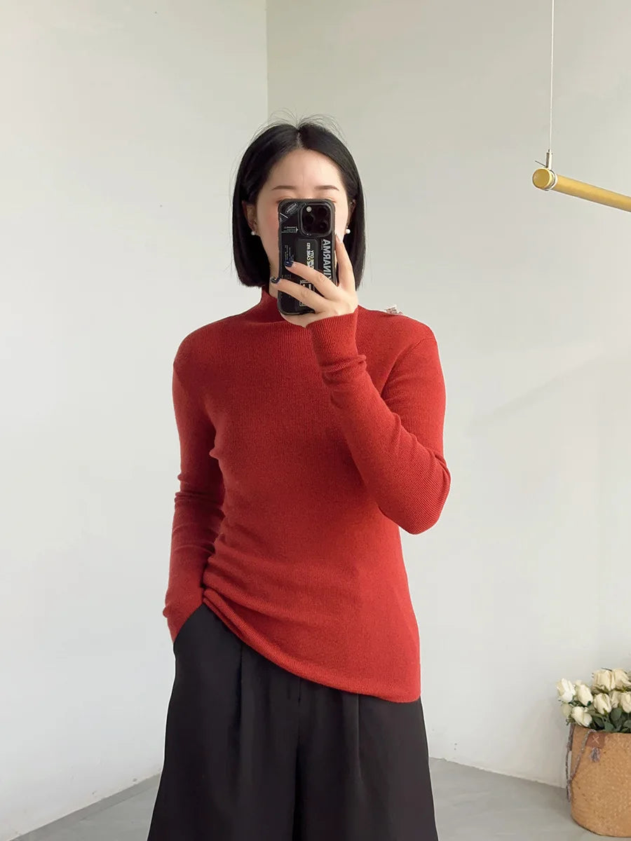 100% Wool Long Sleeve Mock Neck Sweater