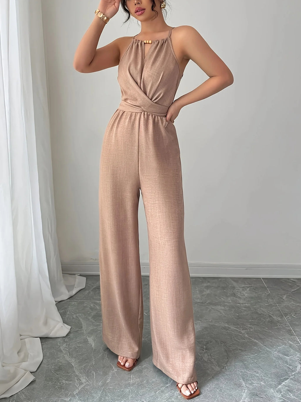 Women's Casual Pleated Halterneck Jumpsuit