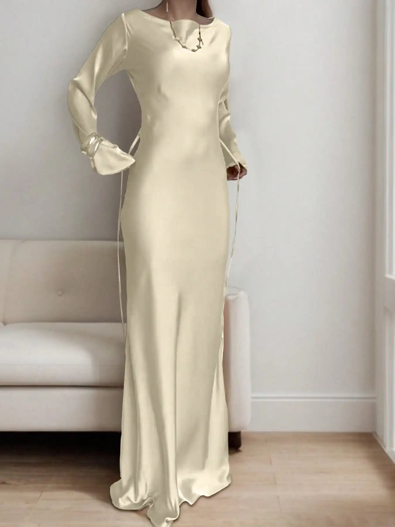 Satin Long Sleeve Maxi Dress