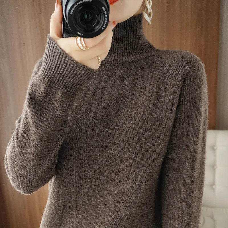 Merino Wool Mock Neck Pullover Sweater