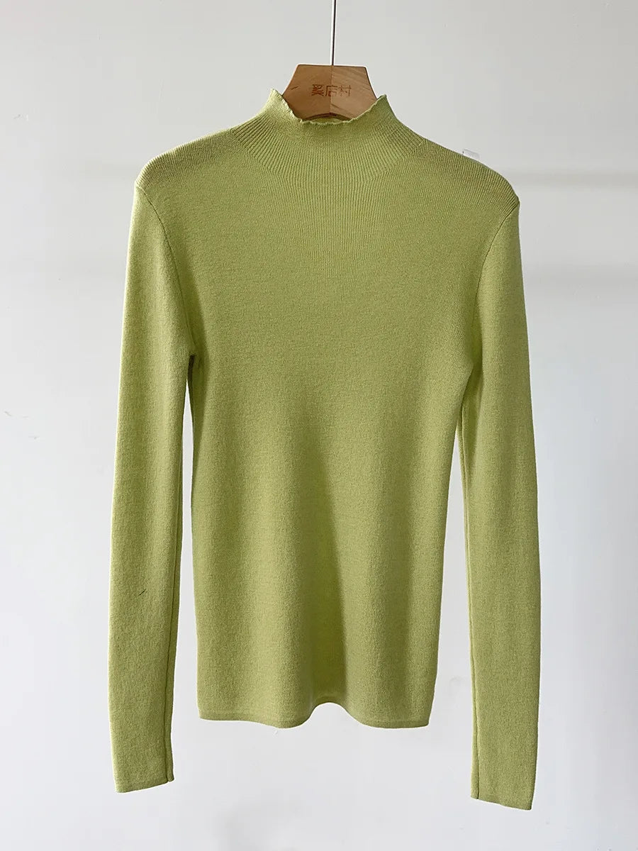 100% Wool Long Sleeve Mock Neck Sweater