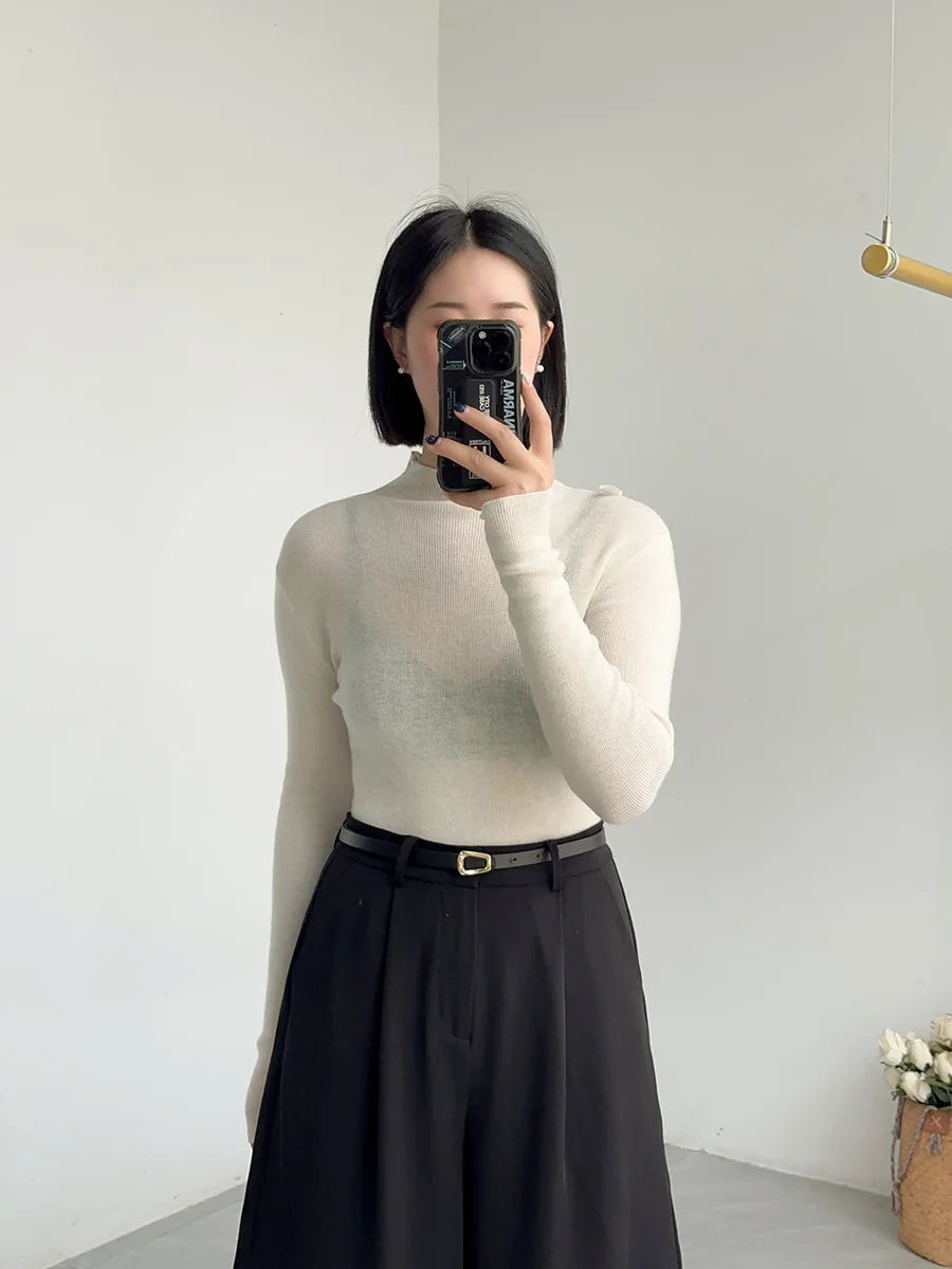 100% Wool Long Sleeve Mock Neck Sweater
