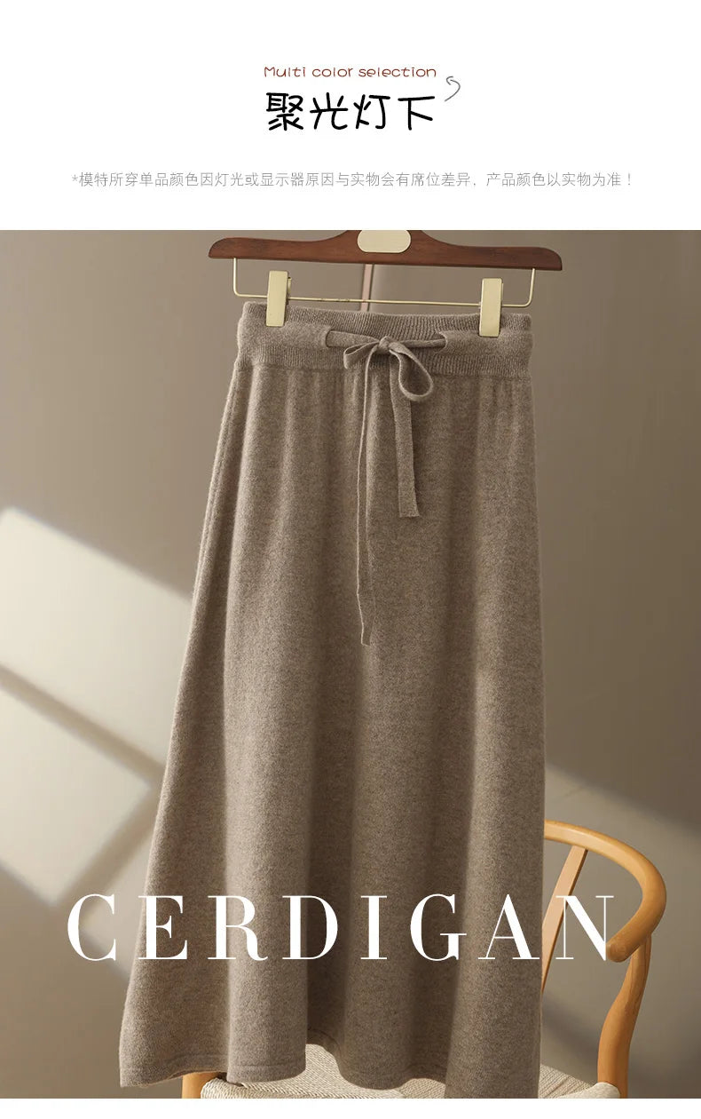 100% Pure Cashmere Wool Women's A-Line Skirt w/Pocket