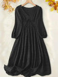 Plus Size Women's  Dress with Textured Lantern Sleeves and V-Neck Tie Front Midi Dress