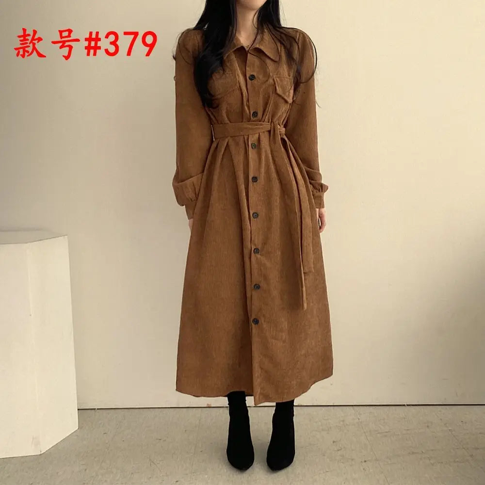 Retro Lapels Single-breasted Waist Dress