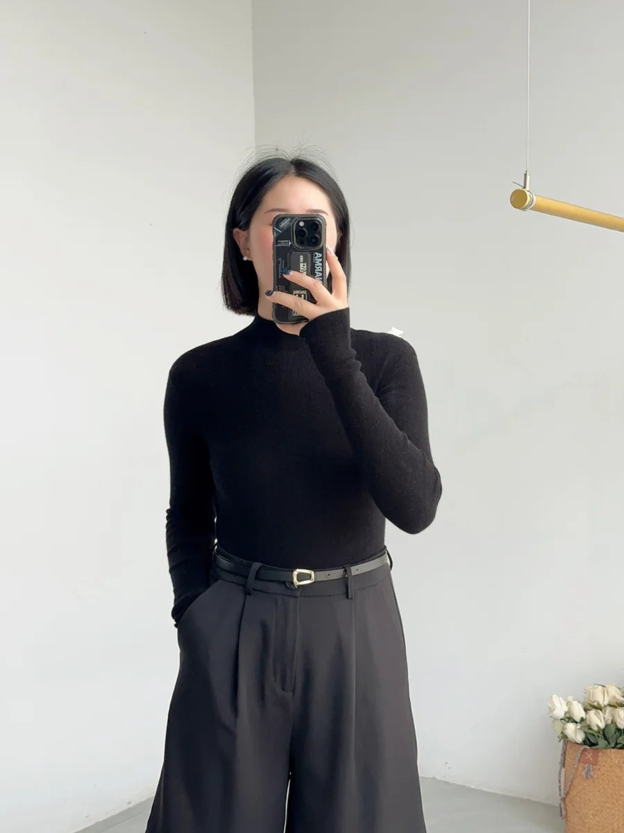 100% Wool Long Sleeve Mock Neck Sweater