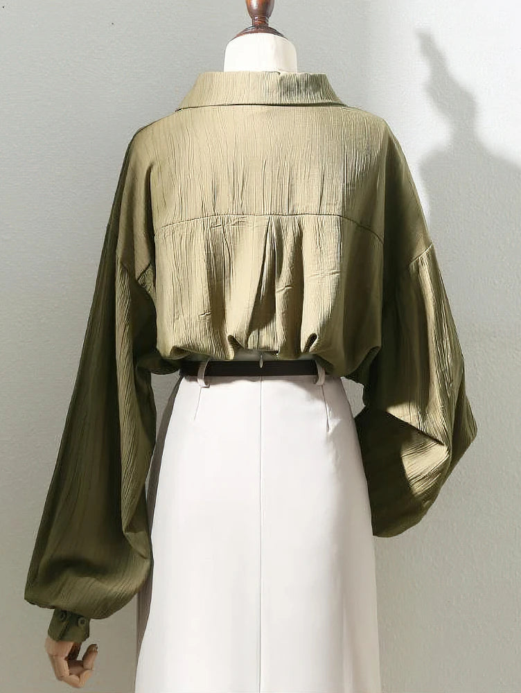 Vintage Crepe Long sleeve Blouse w/Collar