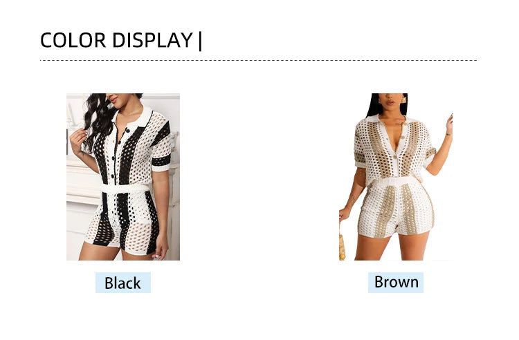 Women's 2-Piece Crochet Button Cardigan and Trouser-Shorts Beach Cover Up