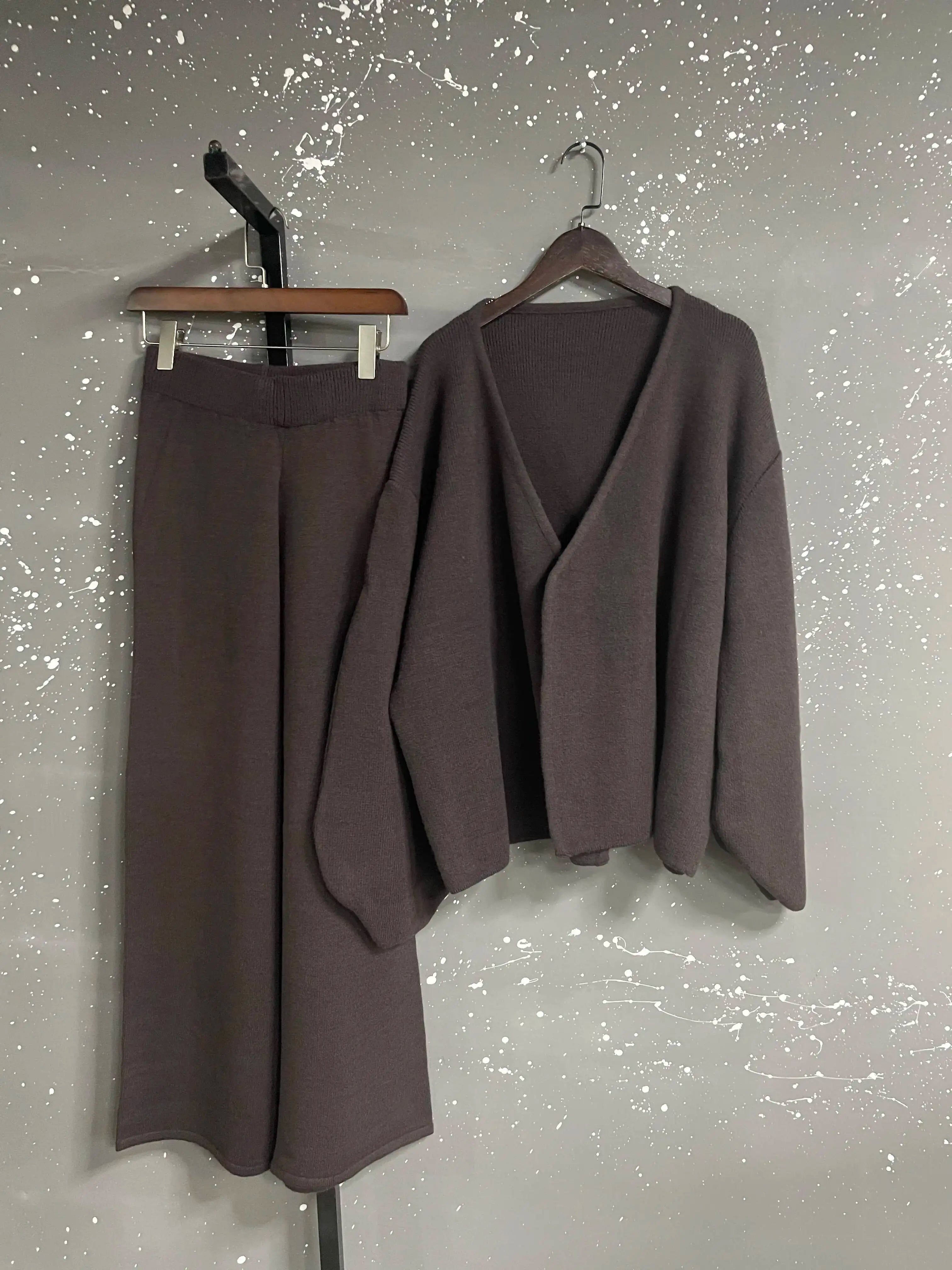 Casual Long Sleeve Sweater And High Waist Trousers Knit Set